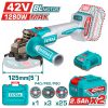 Total TAGLI4128112E Σετ Γωνιακός Τροχός 115mm Μπαταρίας Li-ion 42V / 2.5Ah / 2 Μπαταρίες Brushless Motor
