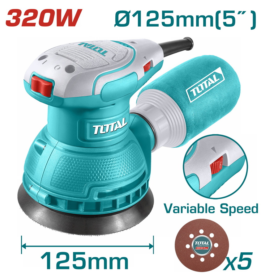Total TF2131256 Έκκεντρο Τριβείο Χούφτας 125mm Ρεύματος 320W με Ρύθμιση Ταχύτητας και με Σύστημα Αναρρόφησης