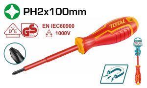 Total Μαγνητικό Κατσαβίδι Ηλεκτρολόγου VDE 1000V Σταυρός Μεγέθους PH2x100mm