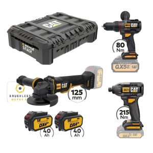Cat Combo-22 DA41002 Γωνιακός DX314B, Δράπανο DX13B, Κατσαβίδι DX71B, Εργαλειοθήκη