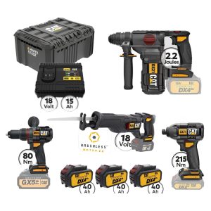 Cat Combo-24 Σπαθόσεγα DX5050B, Δράπανο DX13B, Κατσαβίδι DX71B, Σκαπτικό DX21B, Εργαλειοθήκη DA41003