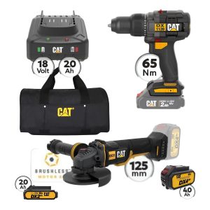 Cat Combo-50 Γωνιακός DX314B, Δράπανο DX1120B, Τσάντα