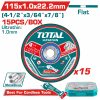 Total TAC1015115 Δίσκος Κοπής Ισιος Inox / Mετάλλλου 115 Χ 1mm 15 Tεμάχια Σε Πλαστικό Κουτάκι