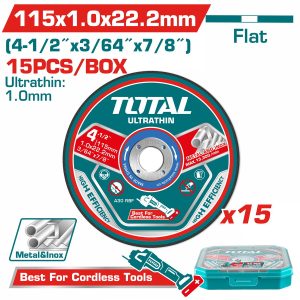 Total TAC1015115 Δίσκος Κοπής Ισιος Inox / Mετάλλλου 115 Χ 1mm 15 Tεμάχια Σε Πλαστικό Κουτάκι