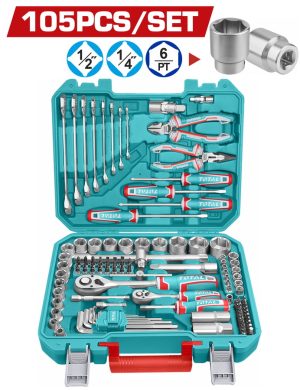 Total THKTHP61057 Κασετίνα Καρυδάκια 1/4"-1/2" & Εργαλεία Χειρός 105 Τεμάχια