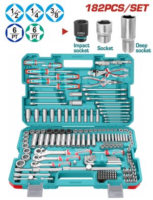Total THKTHP61827 Κασετίνα Καρυδάκια 1/4"-3/8"-1/2" & Εργαλεία Χειρός 182 Τεμάχια