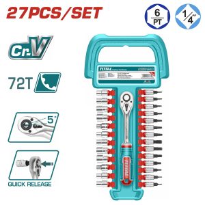 Total THT141271 Καστάνια 1/4" Με Καρυδάκια Σέτ 27 Τεμαχίων