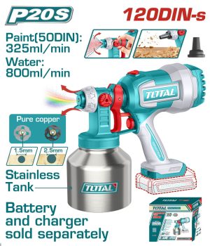 Total TSGLI20041 Πιστόλι Βαφής Μπαταρίας Li-ion 20V με Μεταλλικό Δοχείο Χωρίς Μπαταρία & Φορτιστή (Με λειτουργία φυσητήρα)