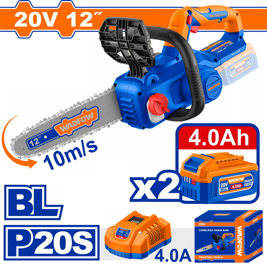 Wadfow WCLP5121E Σετ Αλυσοπρίονο Μπαταρίας Li-ion 20V / 12" / 4Ah / 2 Μπαταρίες Brushless Motor