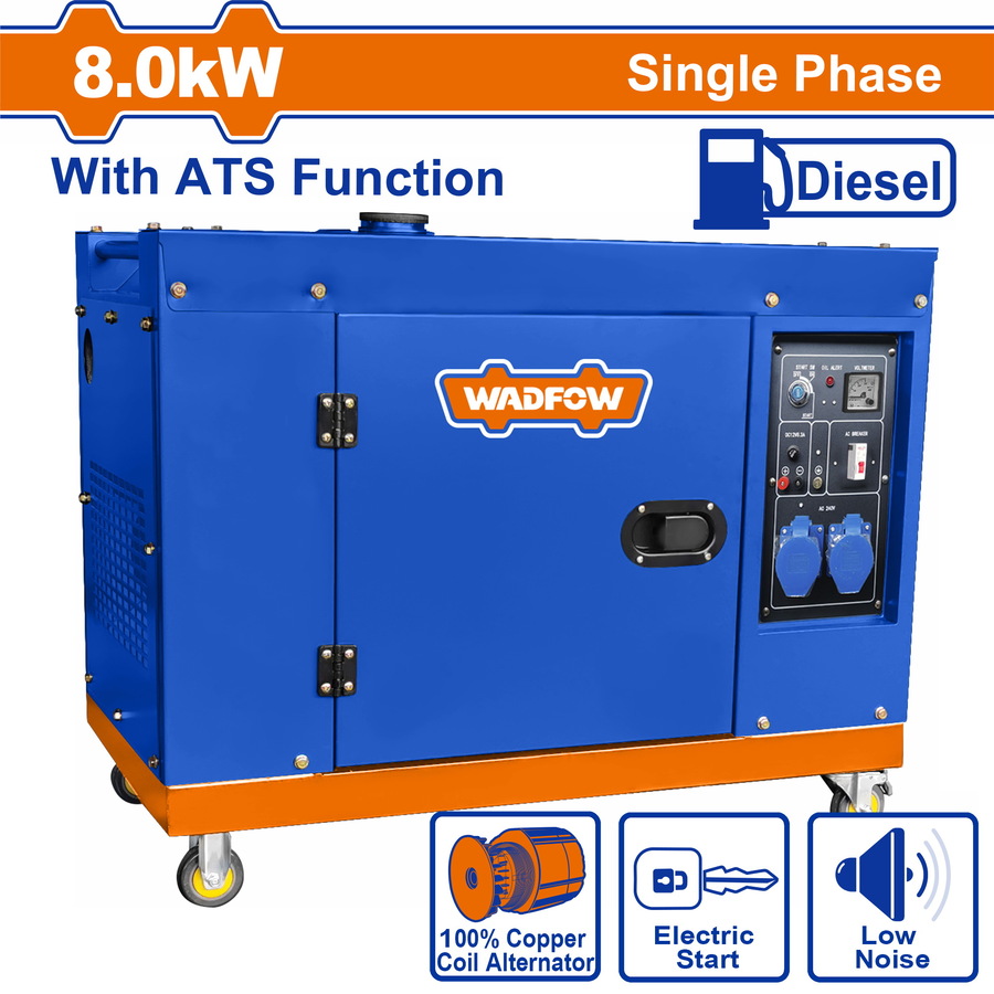 Wadfow WDG2A100-1 Γεννήτρια Diesel Μονοφασική Κλειστού Τύπου 8000Watt με Αυτόματο Μεταγωγικό Πίνακα ATS