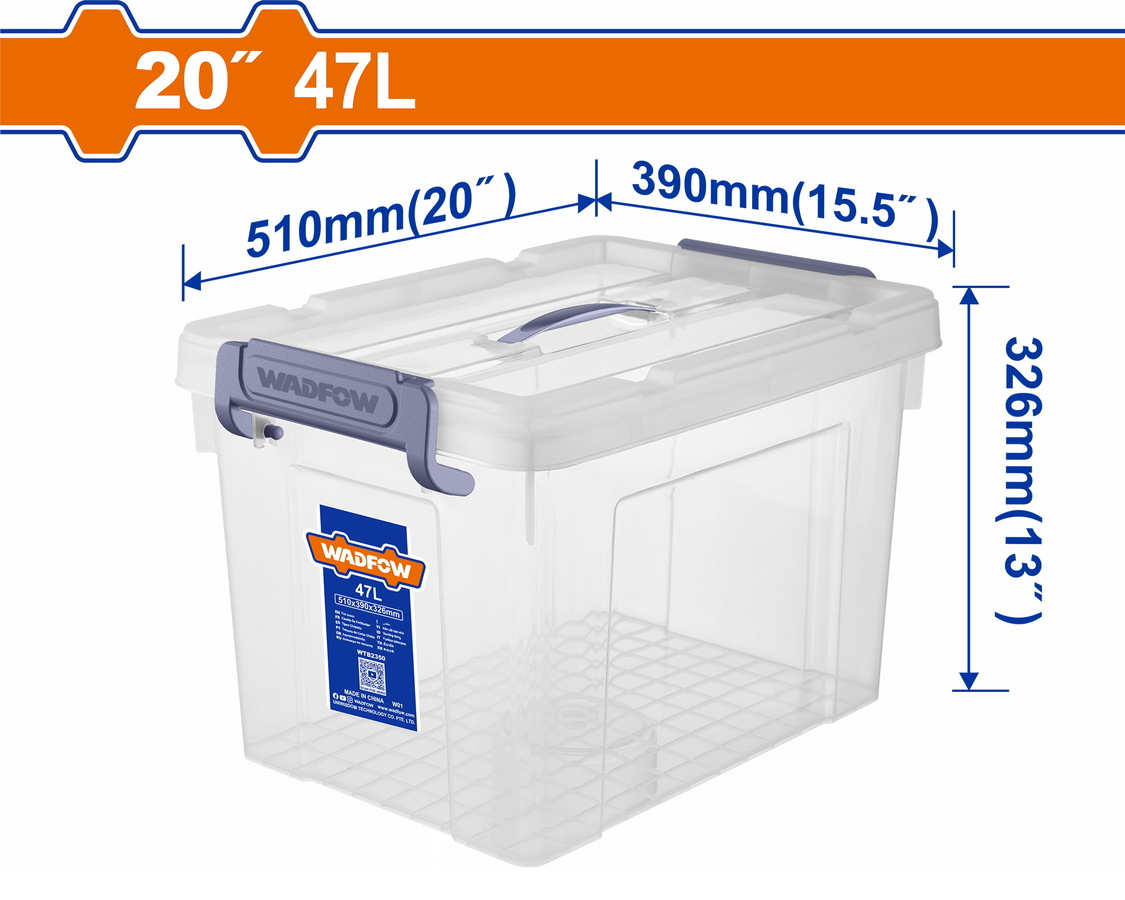 Wadfow WTB2350 Πλαστικό Κουτί Αποθήκευσης Διάφανο 20″ / 47Lit