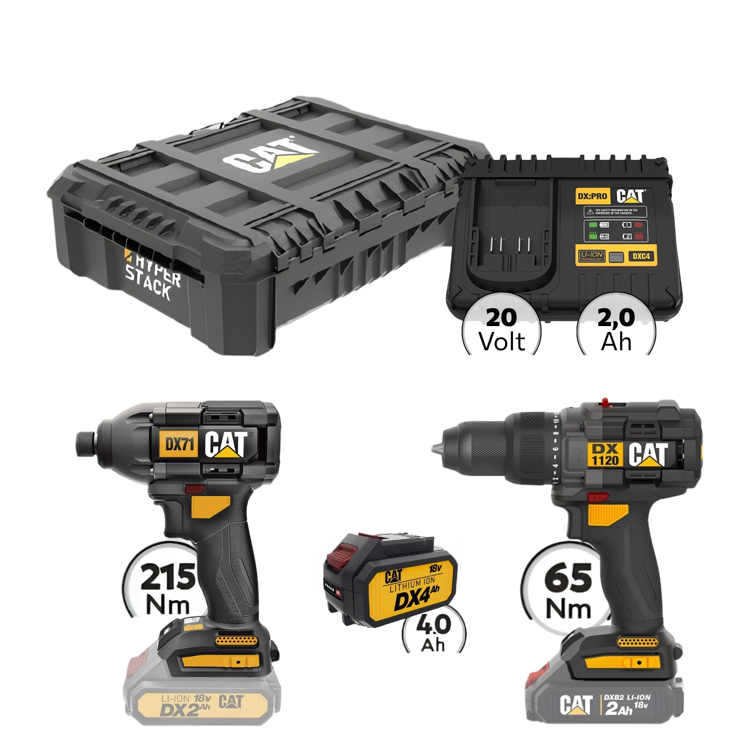 Cat Combo-68 Δράπανο DX1120B,Κατσαβίδι DX71B, Πλαστική βαλίτσα