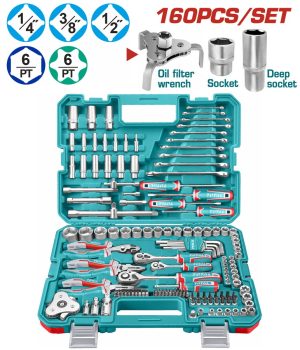 Total THKTHP61607 Κασετίνα Καρυδάκια 1/4"-3/8"-1/2" & Εργαλεία Χειρός 160 Τεμάχια