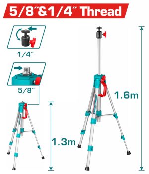 Total TLLT01572 Τρίποδας Αλουμινίου Για Αλαφάδια Laser 5/8" & 1/4" 1.5m