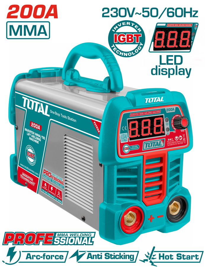 Total TW220069E Ηλεκτροκόλληση Inverter MMA με Μέγιστο Ρεύμα Συγκόλλησης 200A και Κύκλο Εργασίας 40% 230V
