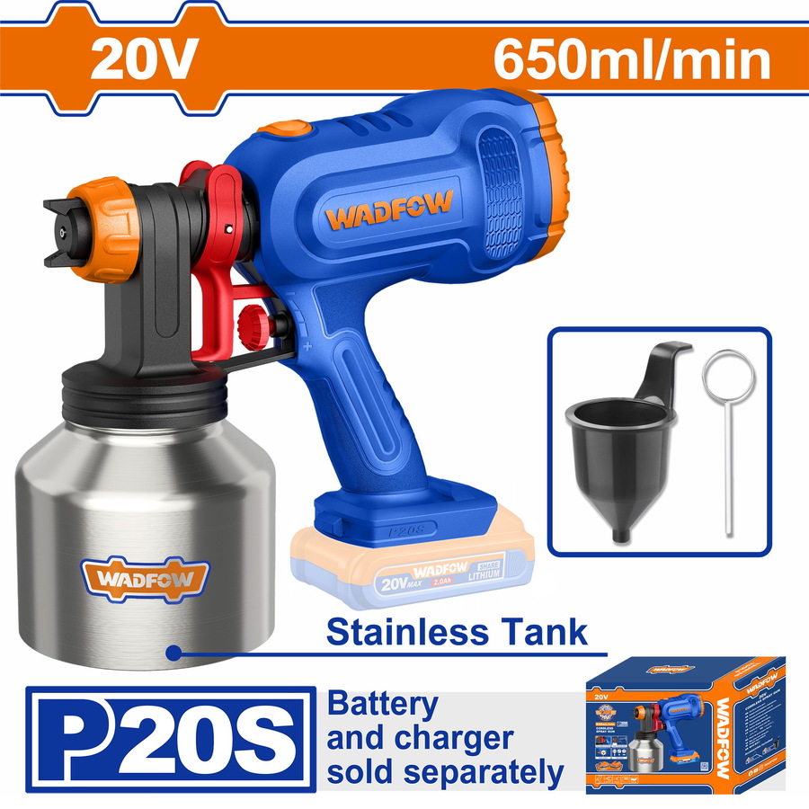 Wadfow WSU30661 Πιστόλι Βαφής Με Inox Δοχείο Μπαταρίας Li-ion 20V Χωρίς Μπαταρία & Φορτιστή